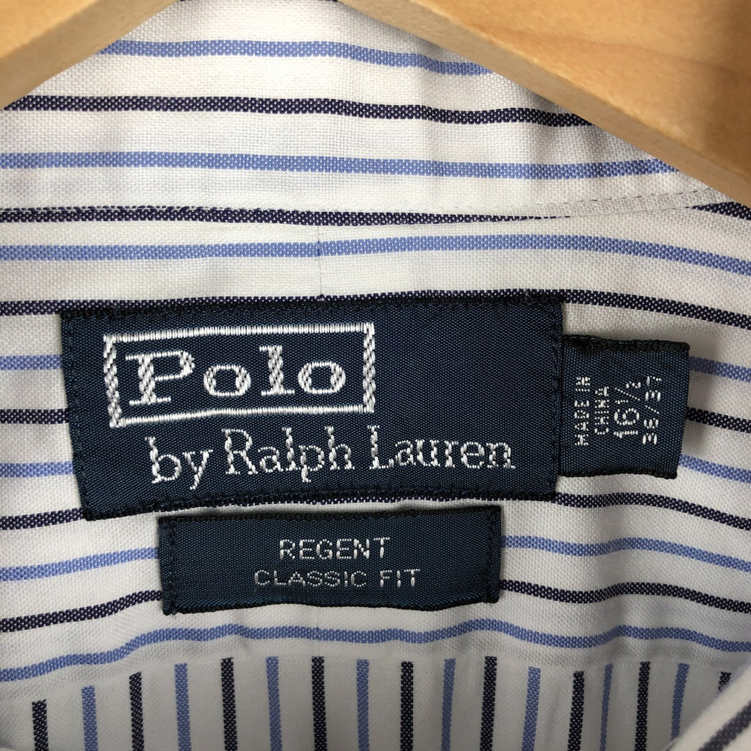 POLO by Ralph Lauren REGENT CLASSIC FIT wide collar long sleeve cotton striped shirt men's size L cotton white type Vintage Second Hand