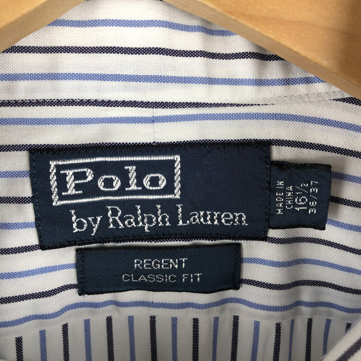 POLO by Ralph Lauren REGENT CLASSIC FIT wide collar long sleeve cotton striped shirt men's size L cotton white type Vintage Second Hand
