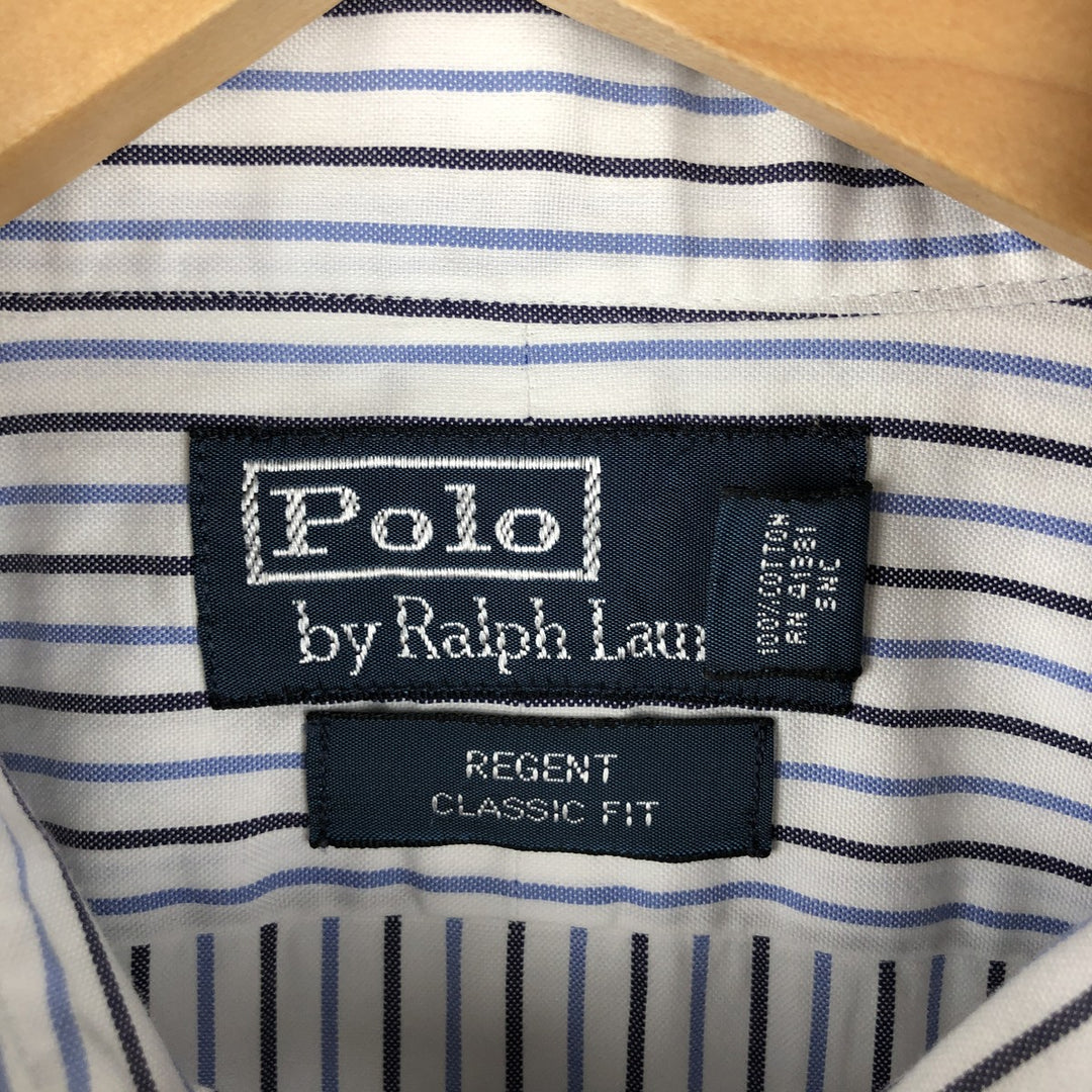POLO by Ralph Lauren REGENT CLASSIC FIT wide collar long sleeve cotton striped shirt men's size L cotton white type Vintage Second Hand