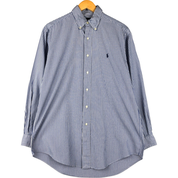 Ralph Lauren YARMOUTH Long Sleeve Button-Down Striped Shirt, Men's M Size cotton blue type Vintage Second Hand