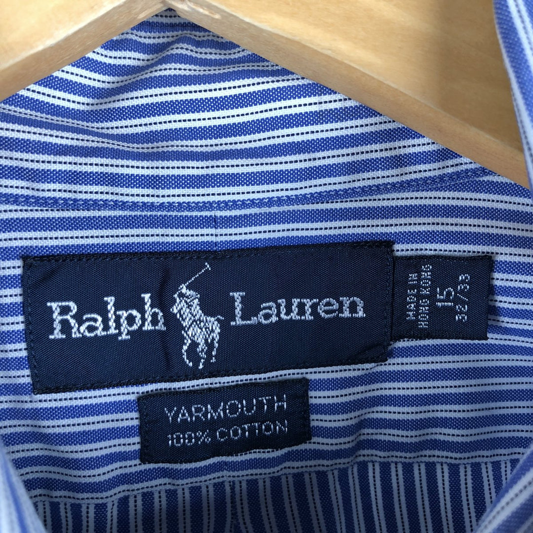 Ralph Lauren YARMOUTH Long Sleeve Button-Down Striped Shirt, Men's M Size cotton blue type Vintage Second Hand