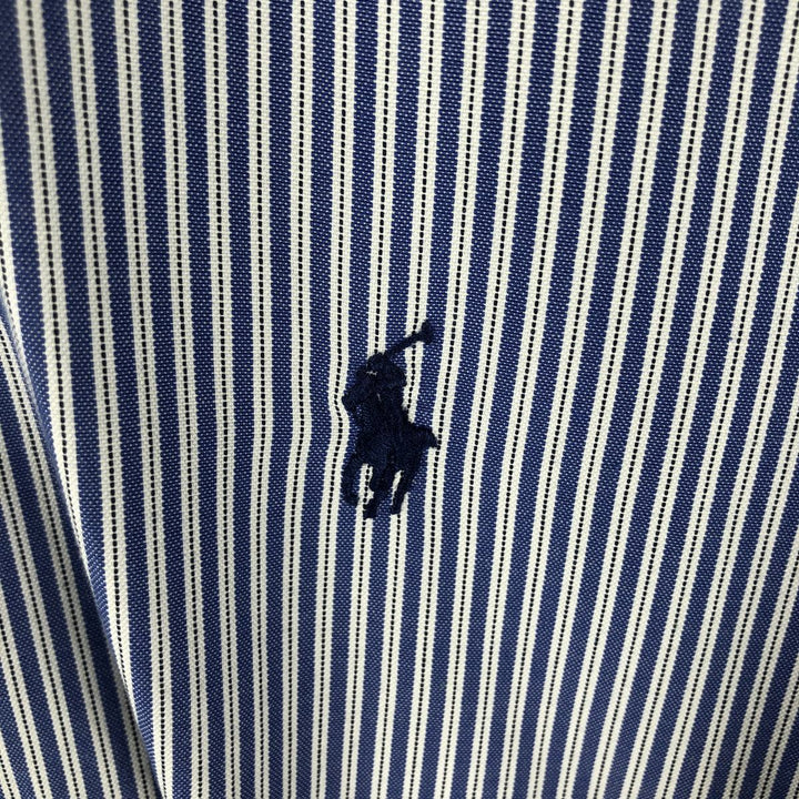 Ralph Lauren YARMOUTH Long Sleeve Button-Down Striped Shirt, Men's M Size cotton blue type Vintage Second Hand