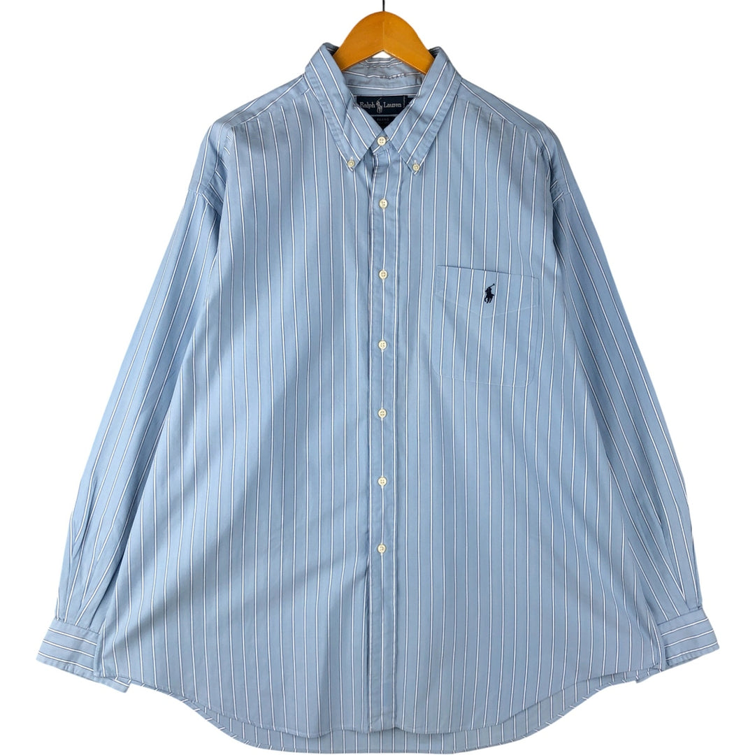 Ralph Lauren BLAIRE multi-stripe long-sleeved button-down striped shirt, men's XXL cotton Blue type light blue Vintage Second Hand