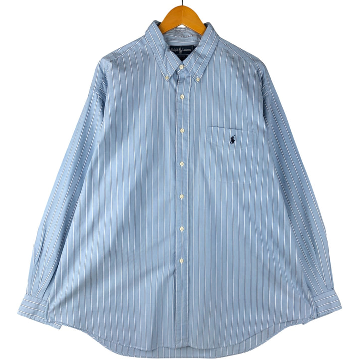 Ralph Lauren BLAIRE multi-stripe long-sleeved button-down striped shirt, men's XXL cotton Blue type light blue Vintage Second Hand
