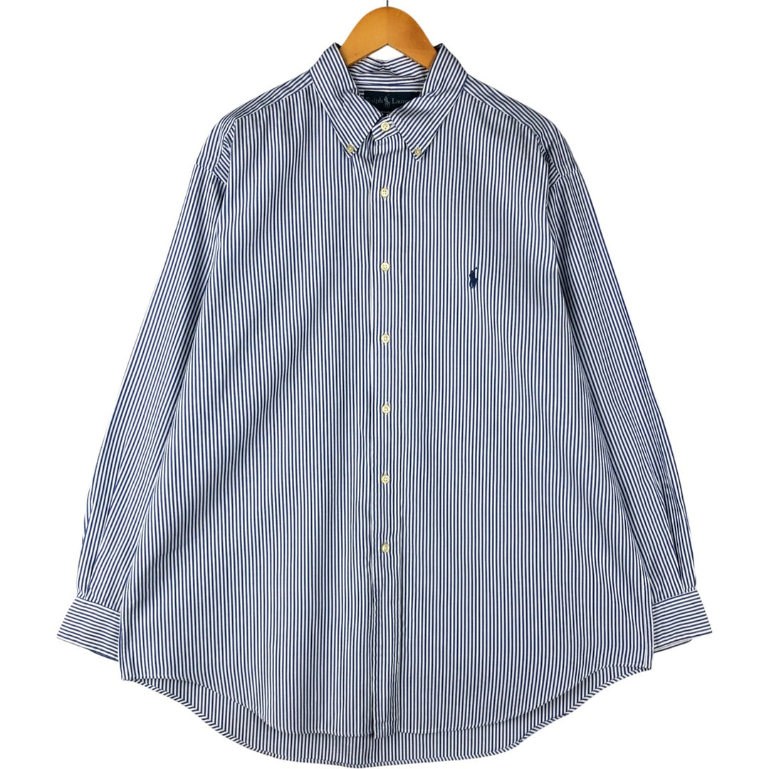 Ralph Lauren YARMOUTH Long Sleeve Button-Down Striped Shirt, Men's XL cotton blue type Vintage Second Hand