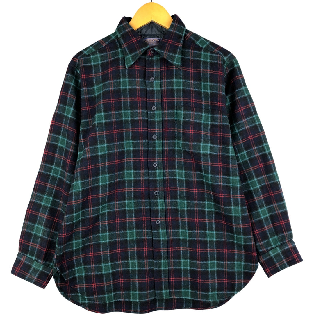 Vintage 70'S Pendleton Check Pattern Wool Shirt Made in USA Men's L wool navy blue type Vintage Second Hand