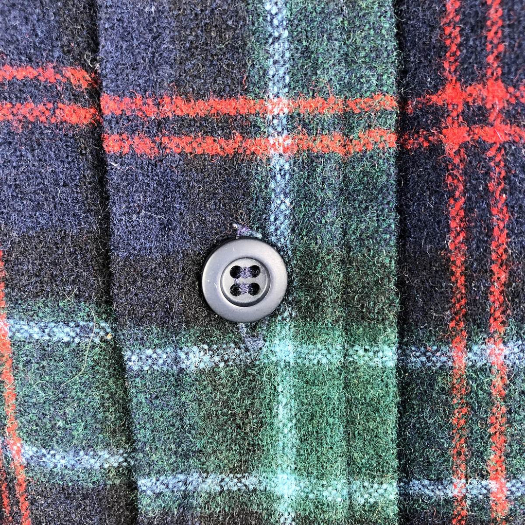 Vintage 70'S Pendleton Check Pattern Wool Shirt Made in USA Men's L wool navy blue type Vintage Second Hand