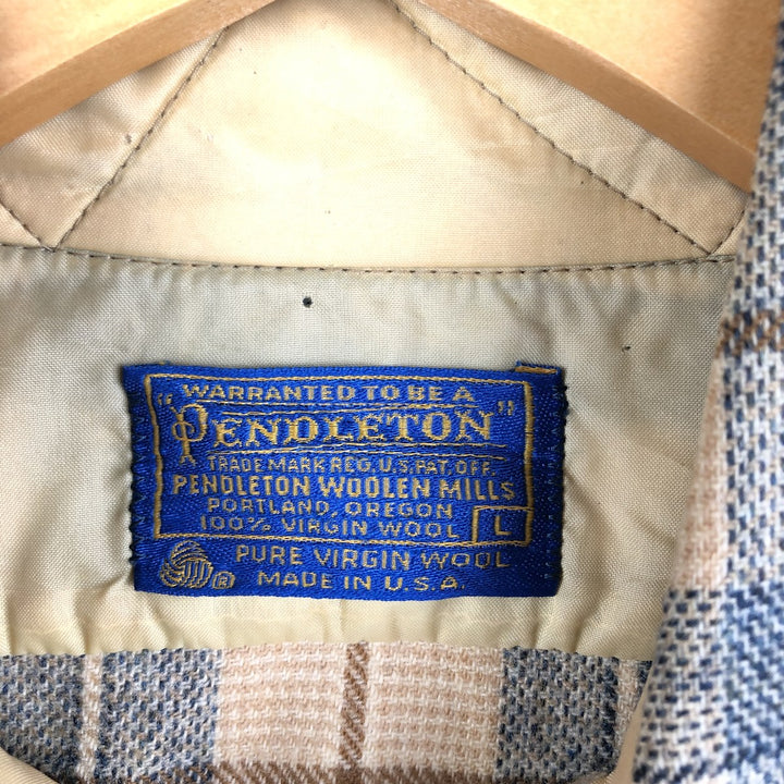 Vintage 70'S Pendleton Check Pattern Wool Shirt Made in USA Men's L wool Beige type Vintage Second Hand