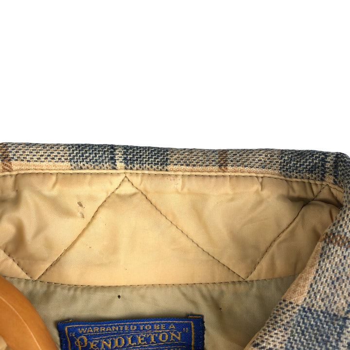 Vintage 70'S Pendleton Check Pattern Wool Shirt Made in USA Men's L wool Beige type Vintage Second Hand