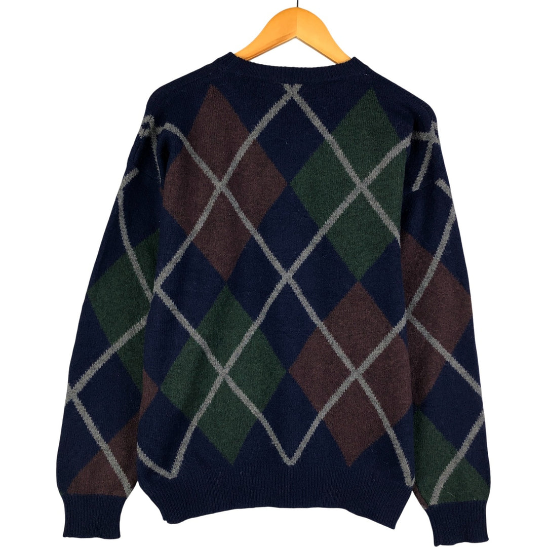 J.Crew Argyle Pattern Lambswool Knit Sweater, Men's Size Large, Vintage Lamb wool navy blue type Vintage Second Hand