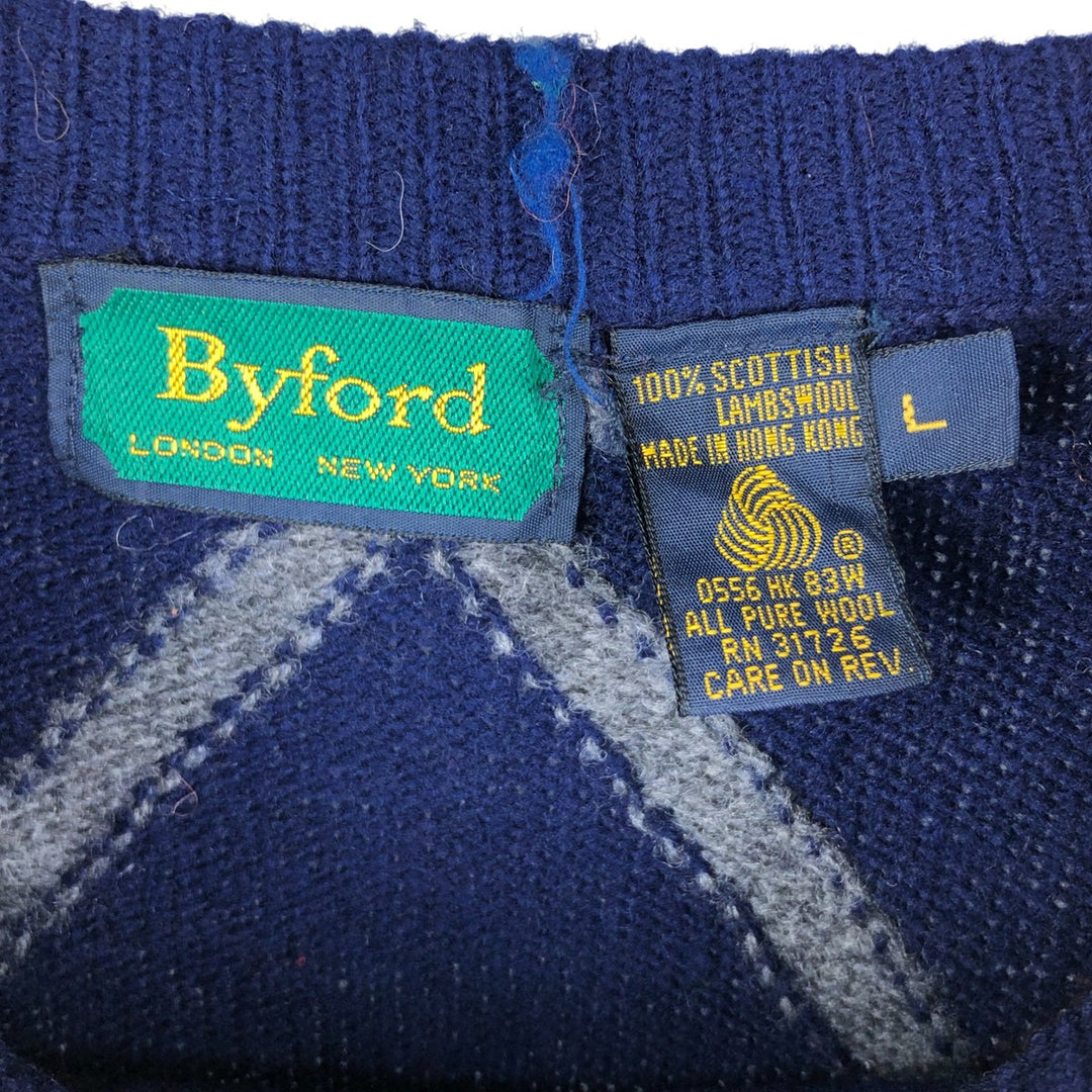 J.Crew Argyle Pattern Lambswool Knit Sweater, Men's Size Large, Vintage Lamb wool navy blue type Vintage Second Hand