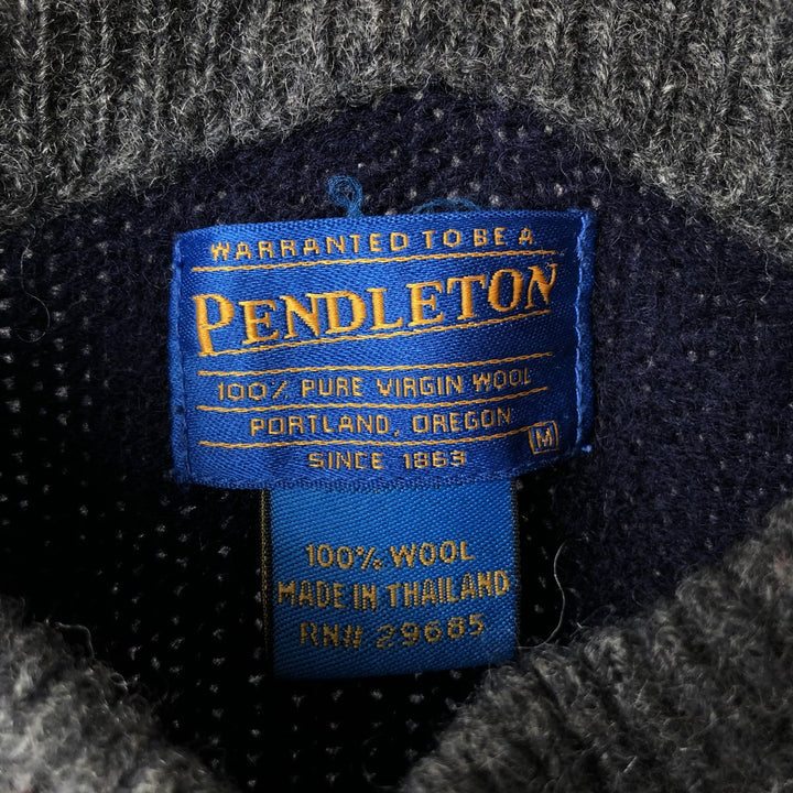 Pendleton All-Over Print High-Neck Wool Knit Sweater, Men's Size Medium wool gray type Vintage Second Hand