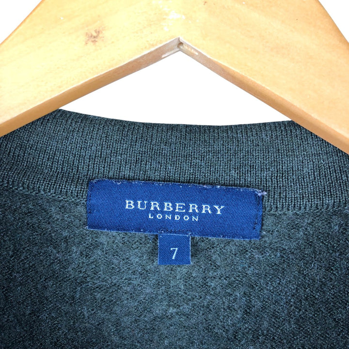 Vintage Burberry Check Pattern Polo Knit Sweater, Size 7 (Men's L) Merino wool Khaki type sage green Vintage Second Hand