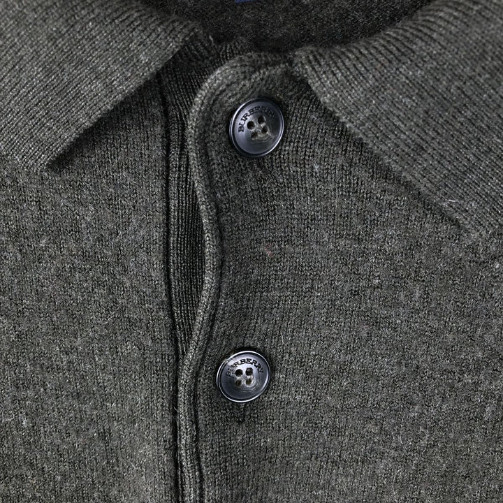 Vintage Burberry Check Pattern Polo Knit Sweater, Size 7 (Men's L) Merino wool Khaki type sage green Vintage Second Hand
