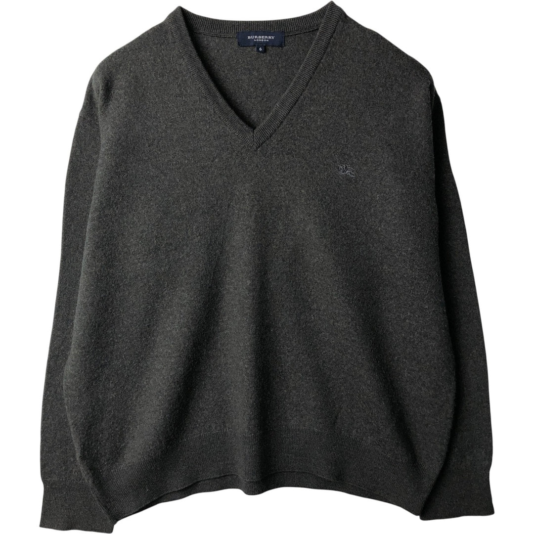 Burberry's V-neck wool knit sweater, made in Spain, men's size XL wool Charcoal Vintage Second Hand