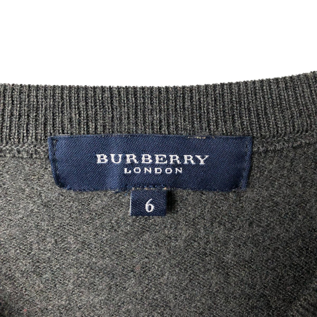 Burberry's V-neck wool knit sweater, made in Spain, men's size XL wool Charcoal Vintage Second Hand