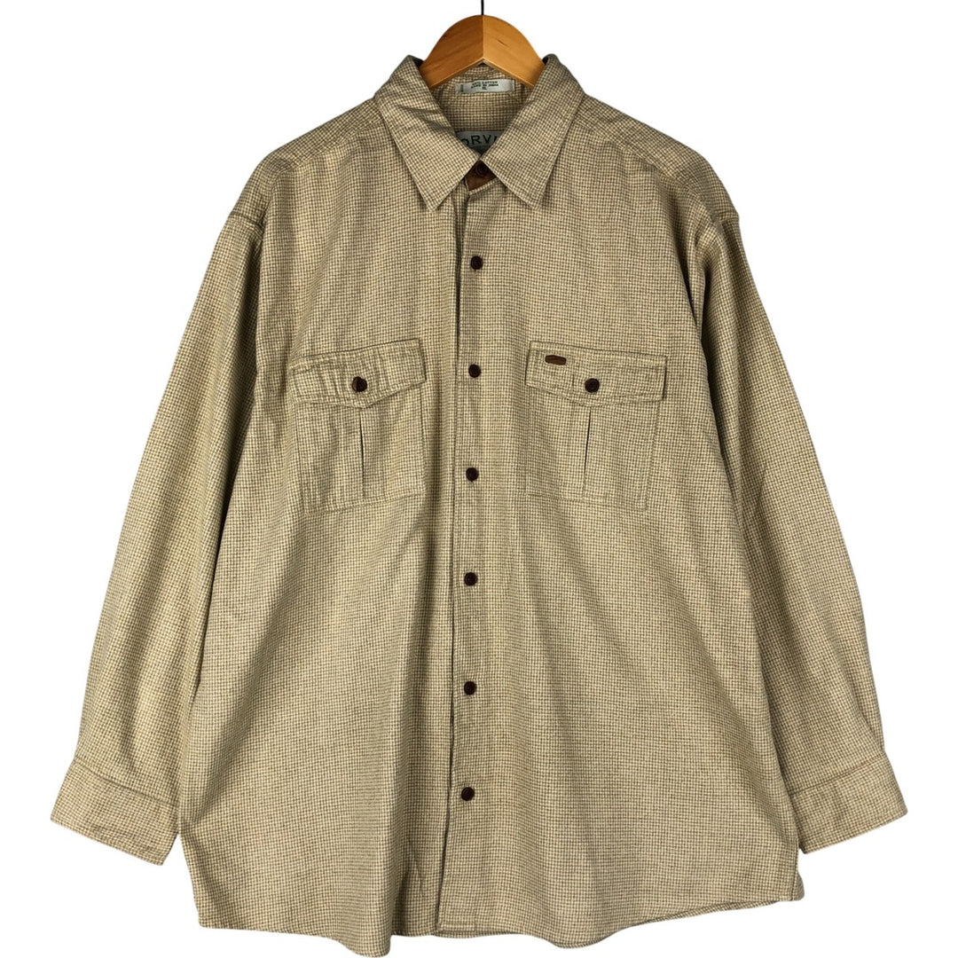 Orvis Houndstooth Pattern Long Sleeve Light Flannel Check Shirt, Men's Size XL cotton Beige type Vintage Second Hand