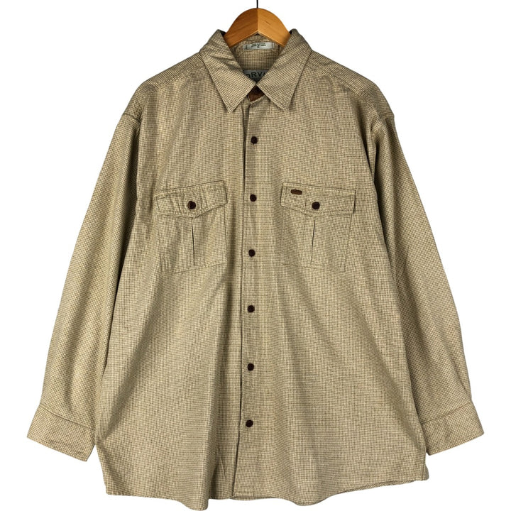 Orvis Houndstooth Pattern Long Sleeve Light Flannel Check Shirt, Men's Size XL cotton Beige type Vintage Second Hand
