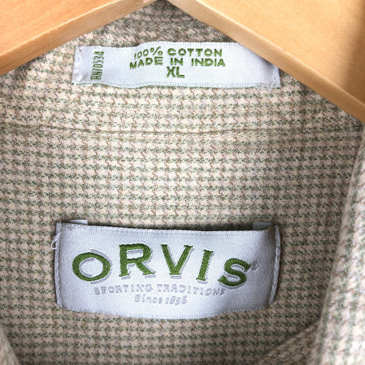 Orvis Houndstooth Pattern Long Sleeve Light Flannel Check Shirt, Men's Size XL cotton Beige type Vintage Second Hand