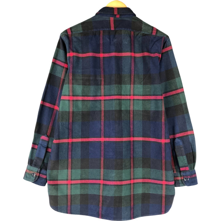 1990'S LLBean Chamois Cloth Shirt, Shammy Shirt, Long Sleeve Flannel Check Shirt, Men's Size Medium cotton navy blue type Vintage Second Hand