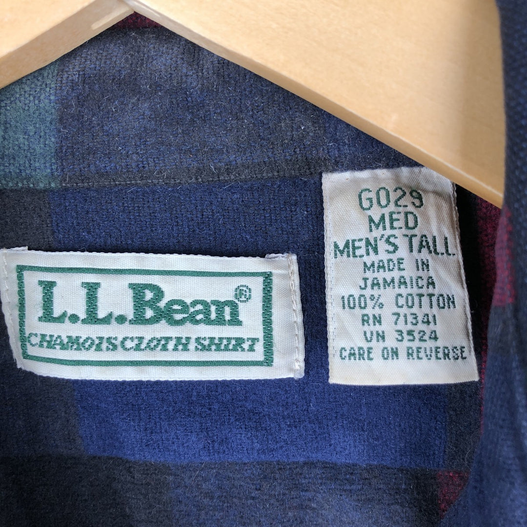 1990'S LLBean Chamois Cloth Shirt, Shammy Shirt, Long Sleeve Flannel Check Shirt, Men's Size Medium cotton navy blue type Vintage Second Hand