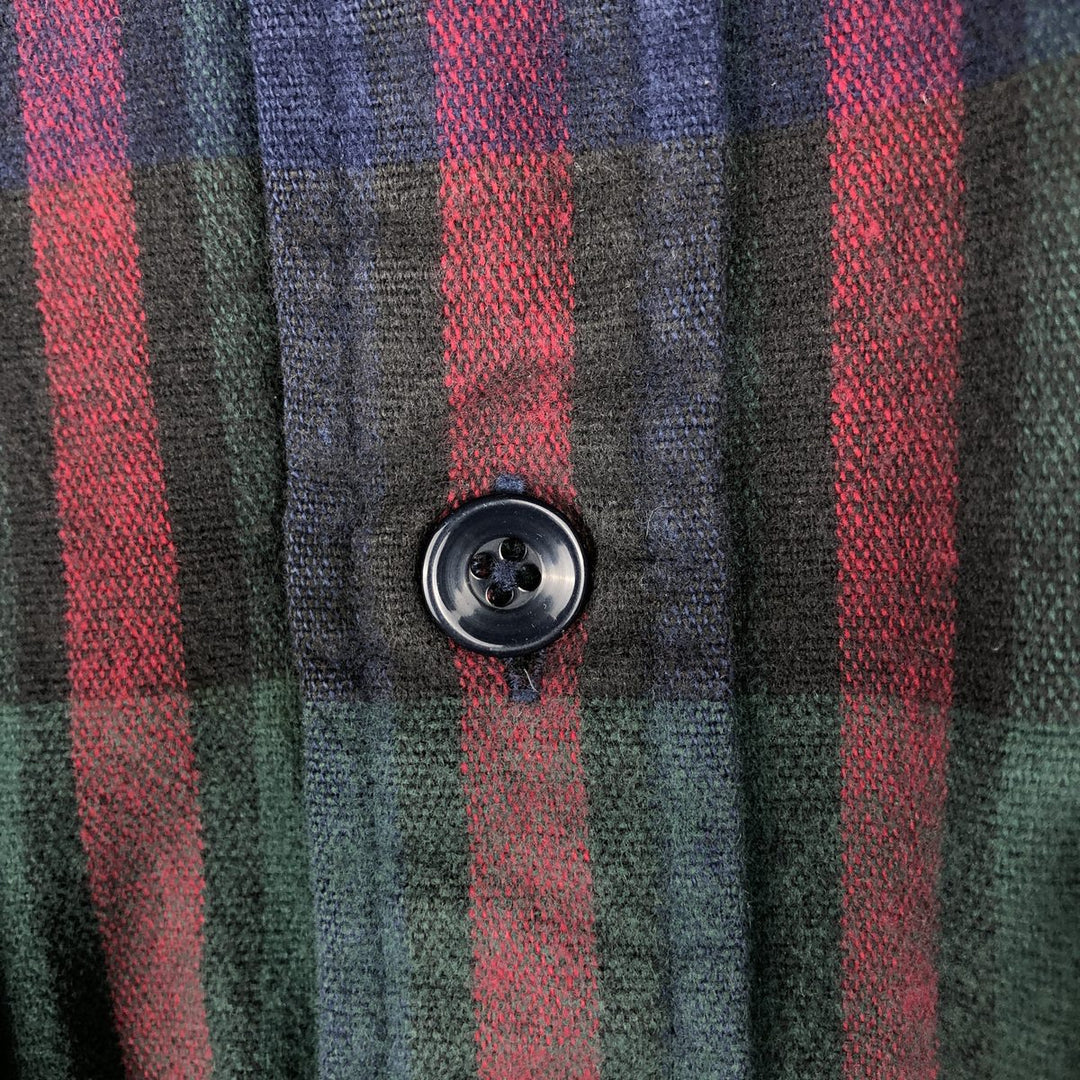 1990'S LLBean Chamois Cloth Shirt, Shammy Shirt, Long Sleeve Flannel Check Shirt, Men's Size Medium cotton navy blue type Vintage Second Hand