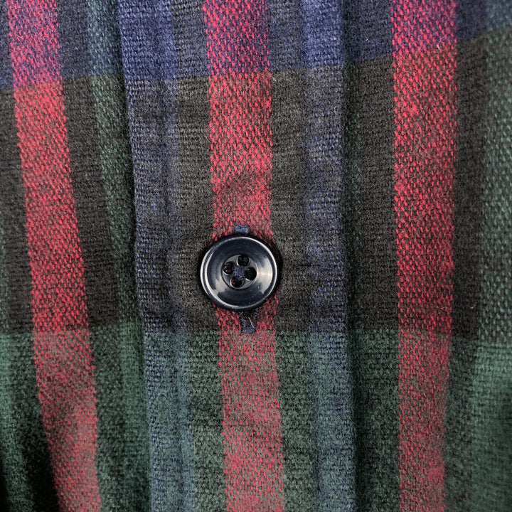 1990'S LLBean Chamois Cloth Shirt, Shammy Shirt, Long Sleeve Flannel Check Shirt, Men's Size Medium cotton navy blue type Vintage Second Hand