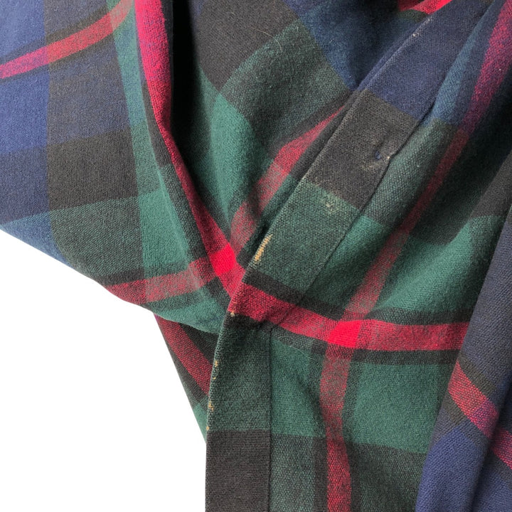 1990'S LLBean Chamois Cloth Shirt, Shammy Shirt, Long Sleeve Flannel Check Shirt, Men's Size Medium cotton navy blue type Vintage Second Hand