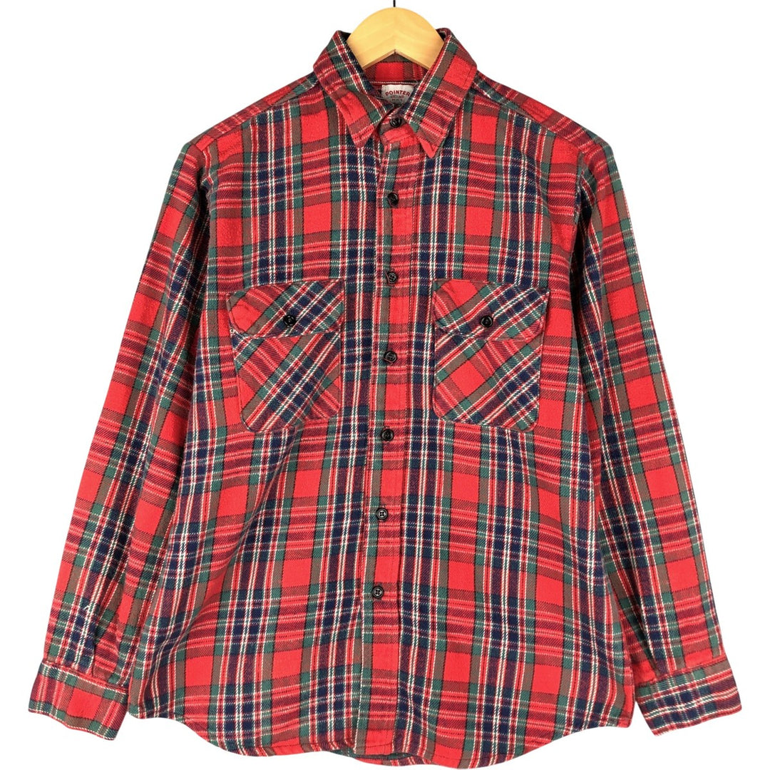 Vintage POINTER long-sleeved flannel check shirt, made in the USA, size M, men's size. cotton red type Vintage Second Hand