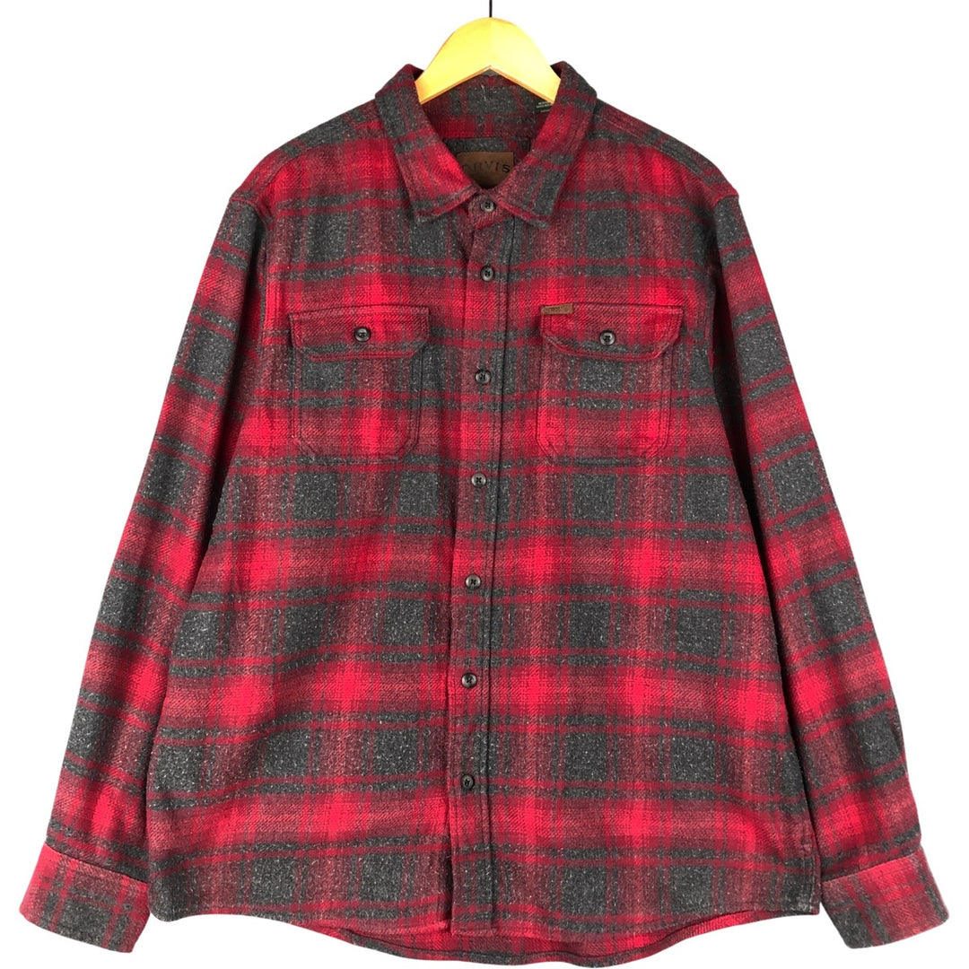 ORVIS Ombre Check Long Sleeve Heavy Flannel Check Shirt, Men's XL cotton wine-red Vintage Second Hand