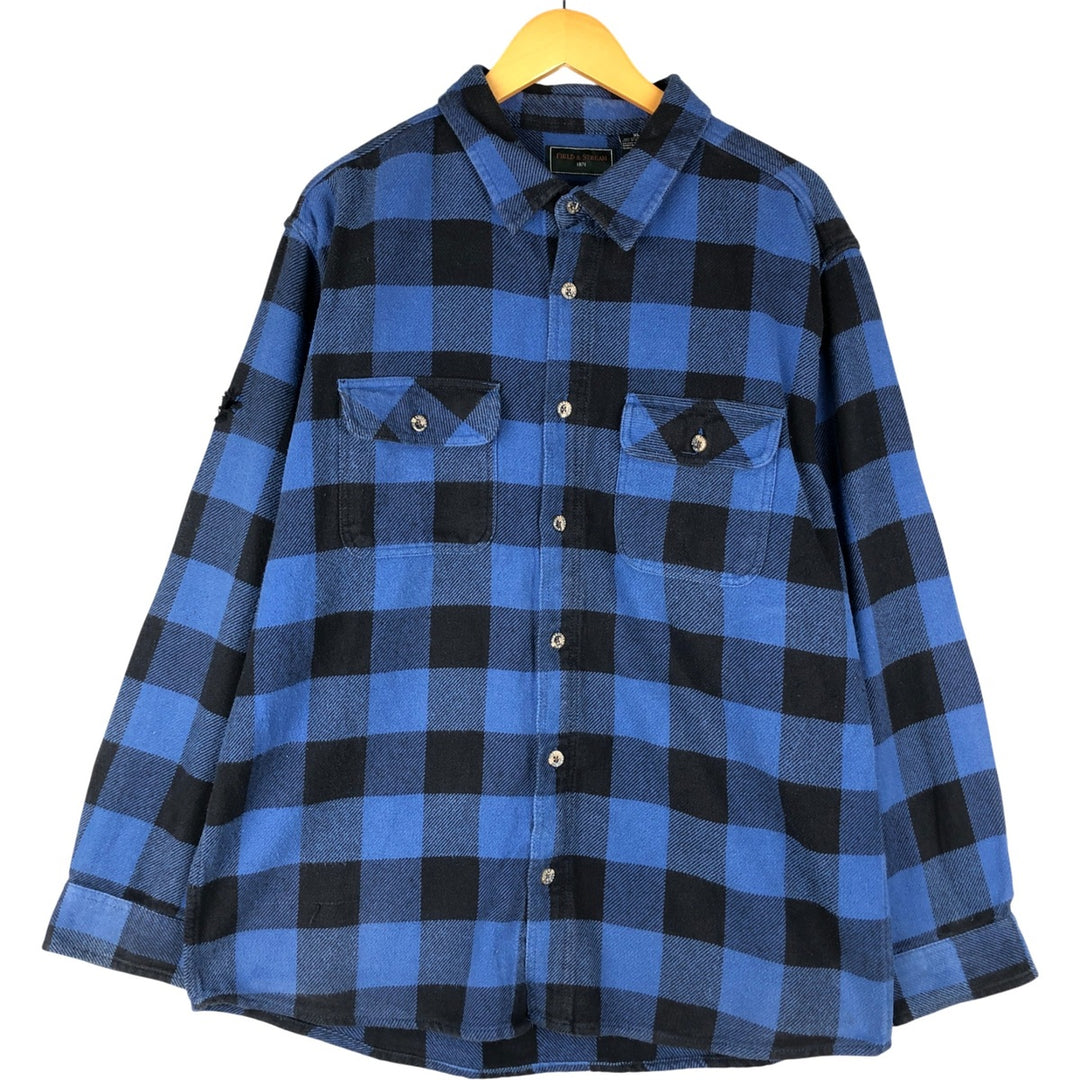 Field and Stream Buffalo Check Long Sleeve Flannel Check Shirt, Men's XL cotton blue type Vintage Second Hand
