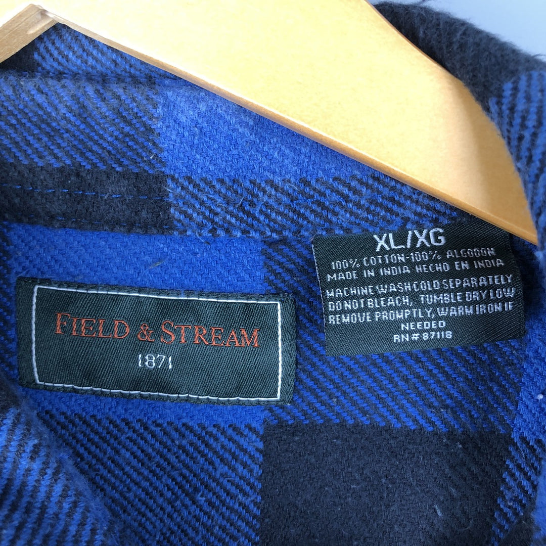 Field and Stream Buffalo Check Long Sleeve Flannel Check Shirt, Men's XL cotton blue type Vintage Second Hand