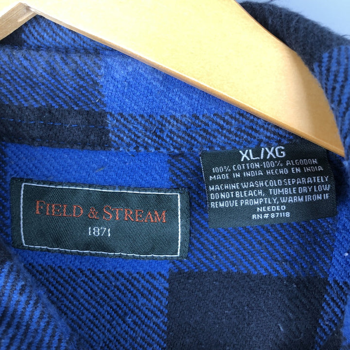 Field and Stream Buffalo Check Long Sleeve Flannel Check Shirt, Men's XL cotton blue type Vintage Second Hand