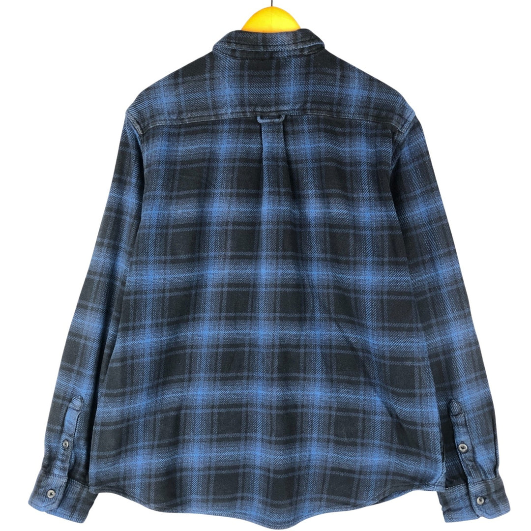 ORVIS Ombre Check Long Sleeve Heavy Flannel Check Shirt, Men's M cotton Navy blue Vintage Second Hand