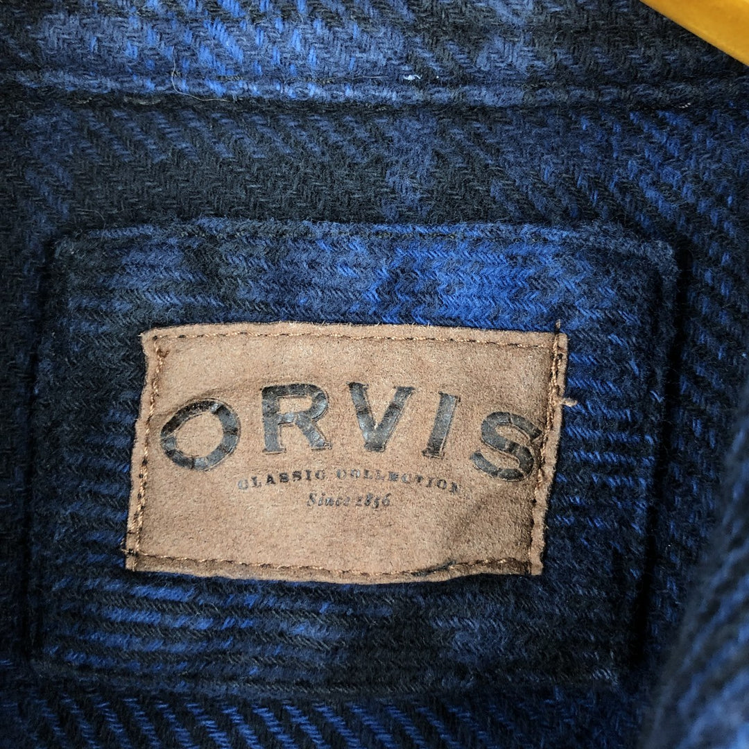 ORVIS Ombre Check Long Sleeve Heavy Flannel Check Shirt, Men's M cotton Navy blue Vintage Second Hand