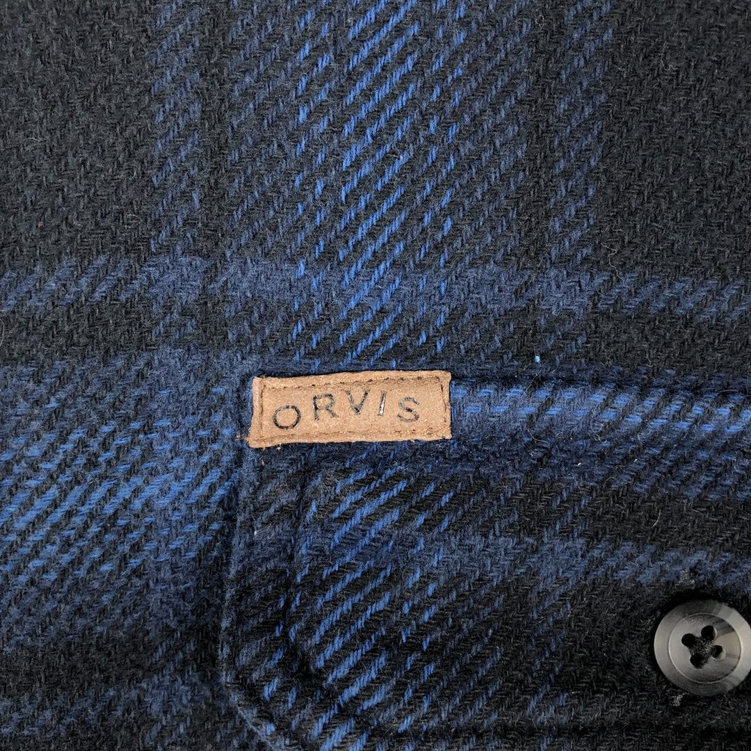 ORVIS Ombre Check Long Sleeve Heavy Flannel Check Shirt, Men's M cotton Navy blue Vintage Second Hand
