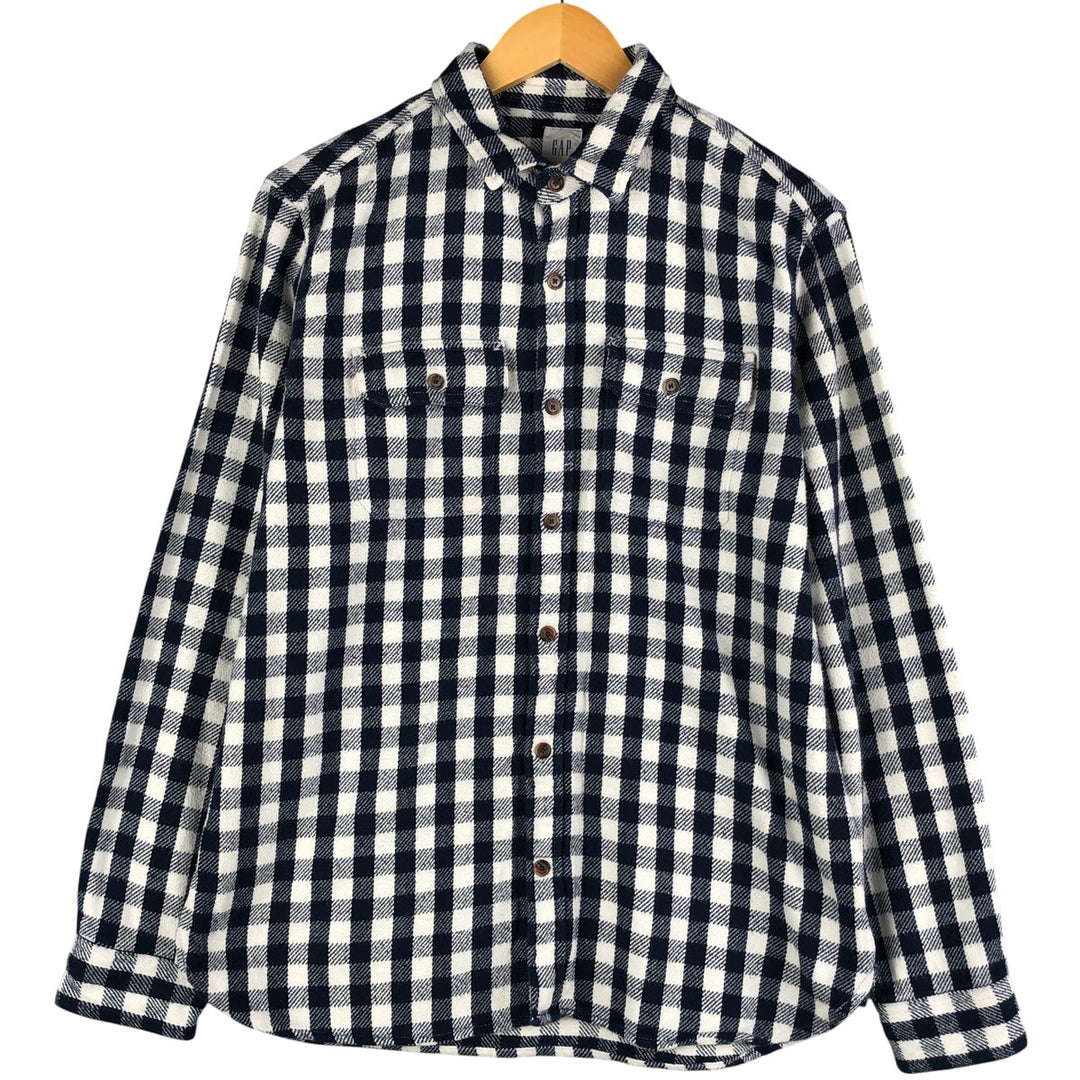 GAP Gingham Check Long Sleeve Flannel Check Shirt, Men's Size L cotton navy blue type Vintage Second Hand