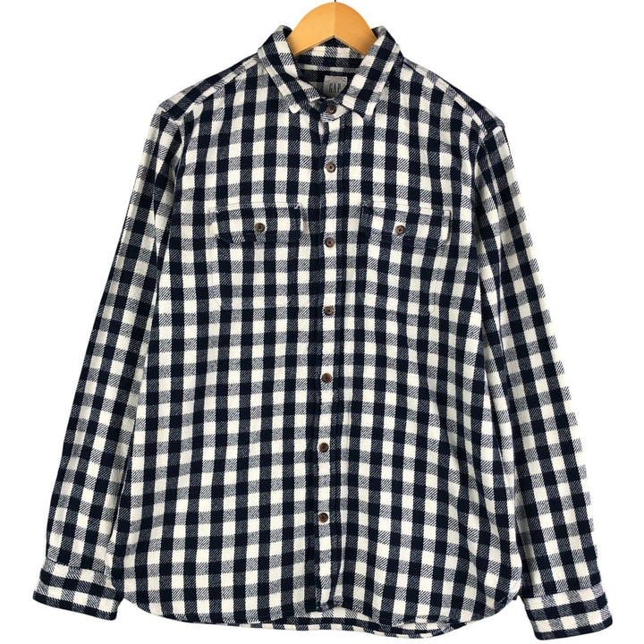 GAP Gingham Check Long Sleeve Flannel Check Shirt, Men's Size L cotton navy blue type Vintage Second Hand