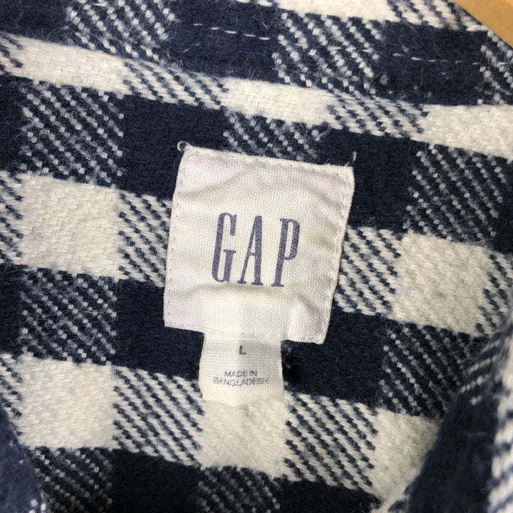 GAP Gingham Check Long Sleeve Flannel Check Shirt, Men's Size L cotton navy blue type Vintage Second Hand