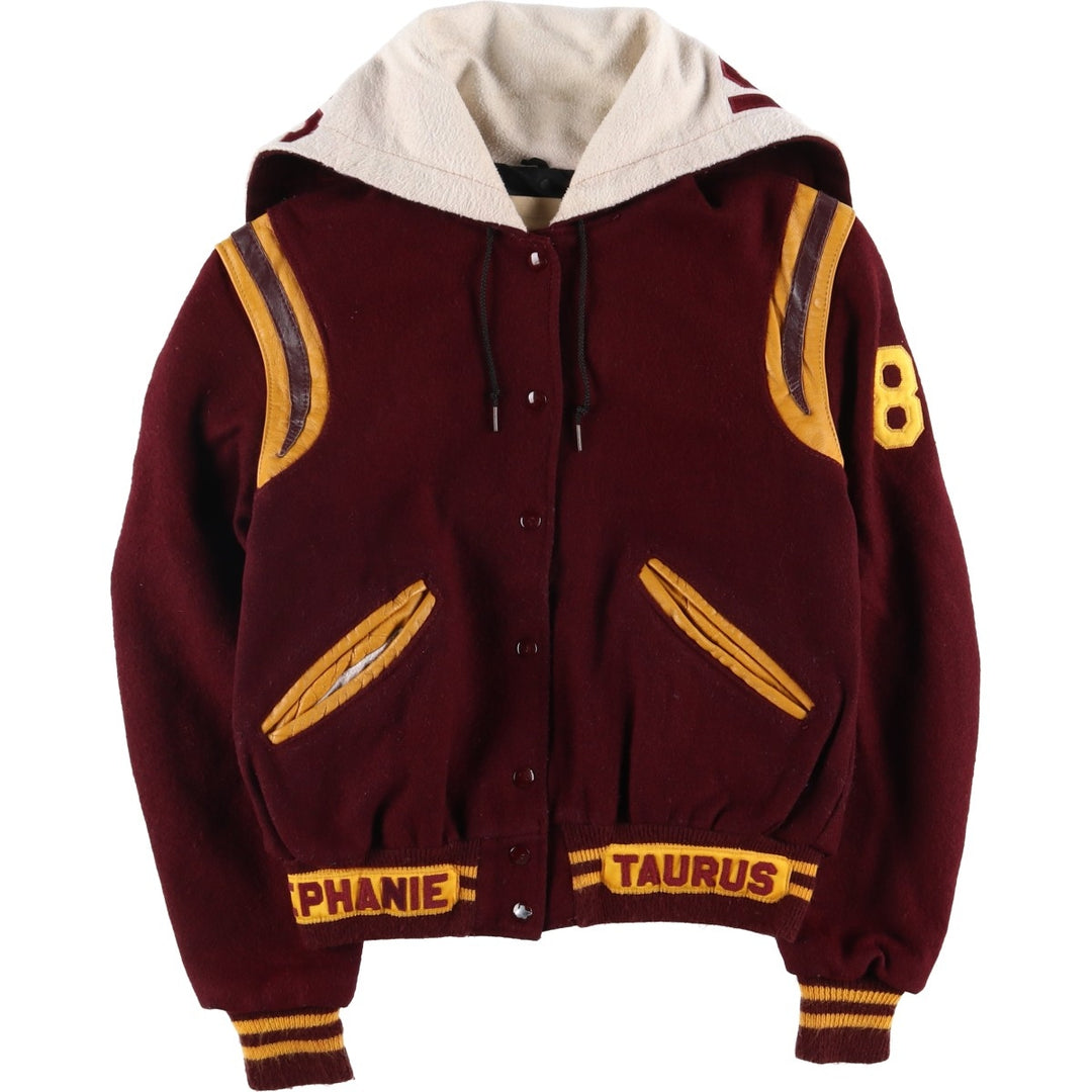 Vintage DeLong wool varsity jacket with a sailor collar and hood from the 1970'S to 1980s, size XL. wool wine-red Vintage Second Hand