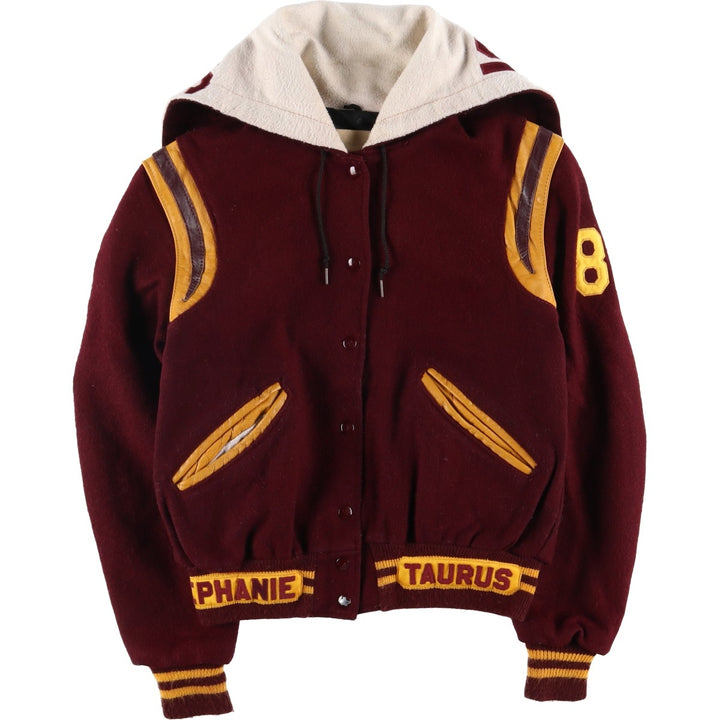 Vintage DeLong wool varsity jacket with a sailor collar and hood from the 1970'S to 1980s, size XL. wool wine-red Vintage Second Hand