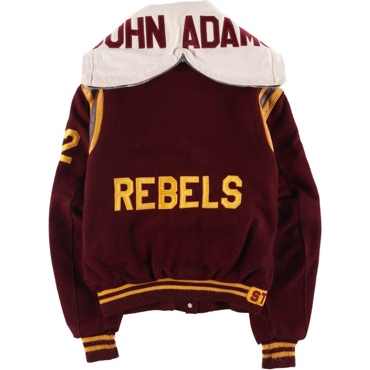 Vintage DeLong wool varsity jacket with a sailor collar and hood from the 1970'S to 1980s, size XL. wool wine-red Vintage Second Hand