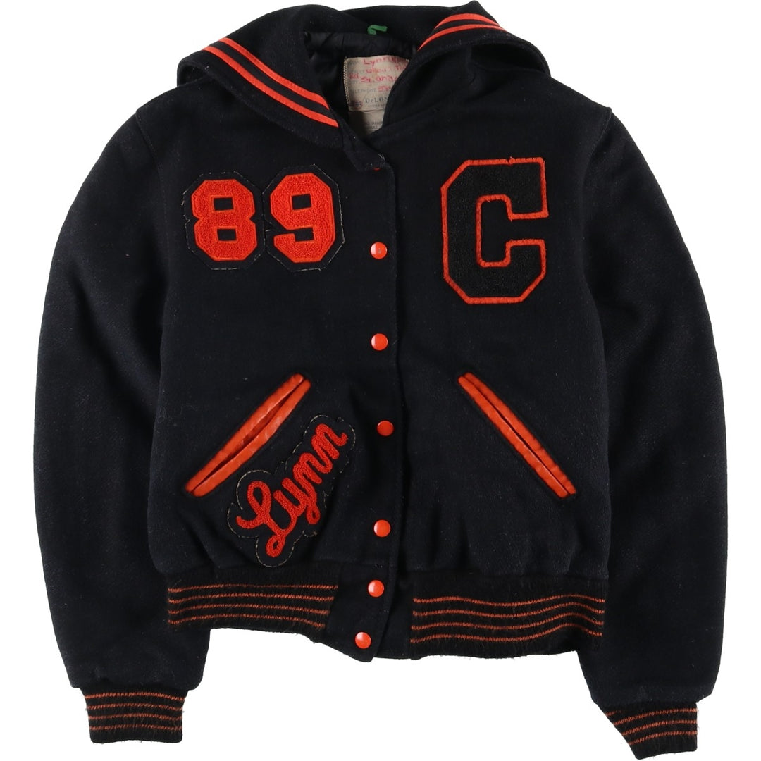 Vintage 70s-80'S DeLong sailor collar wool varsity jacket, women's size M. Recycled wool black type Vintage Second Hand