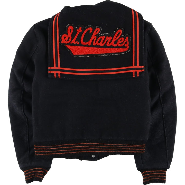 Vintage 70s-80'S DeLong sailor collar wool varsity jacket, women's size M. Recycled wool black type Vintage Second Hand