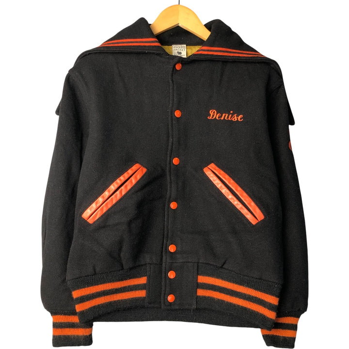 Vintage 1970'S KAYE BROS sailor collar wool varsity jacket, size L, women's. unclear black type Vintage Second Hand