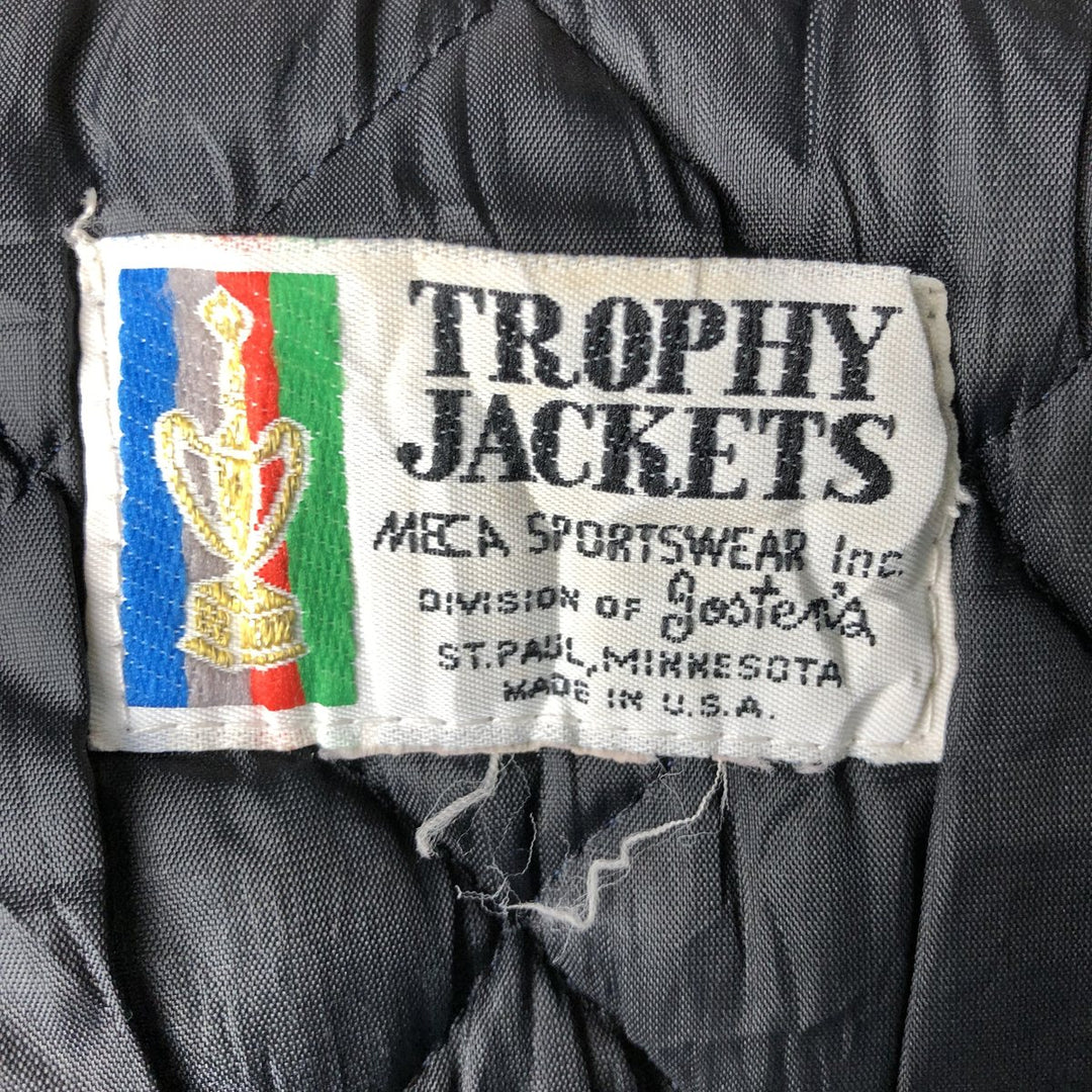 Vintage 1980'S TROPHY JACKETS hooded sailor collar padded wool stadium jacket, size M, women's unclear blue type Vintage Second Hand