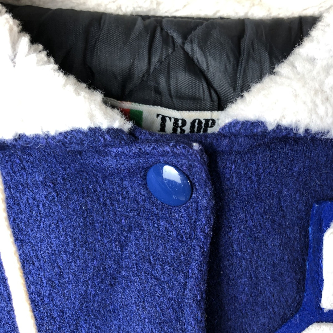 Vintage 1980'S TROPHY JACKETS hooded sailor collar padded wool stadium jacket, size M, women's unclear blue type Vintage Second Hand