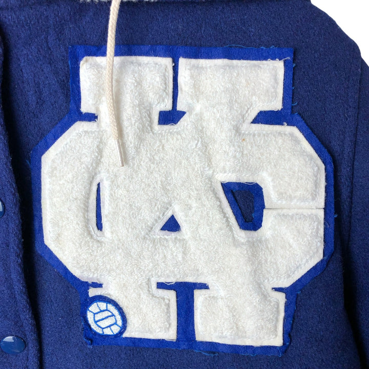 Vintage 1980'S TROPHY JACKETS hooded sailor collar padded wool stadium jacket, size M, women's unclear blue type Vintage Second Hand