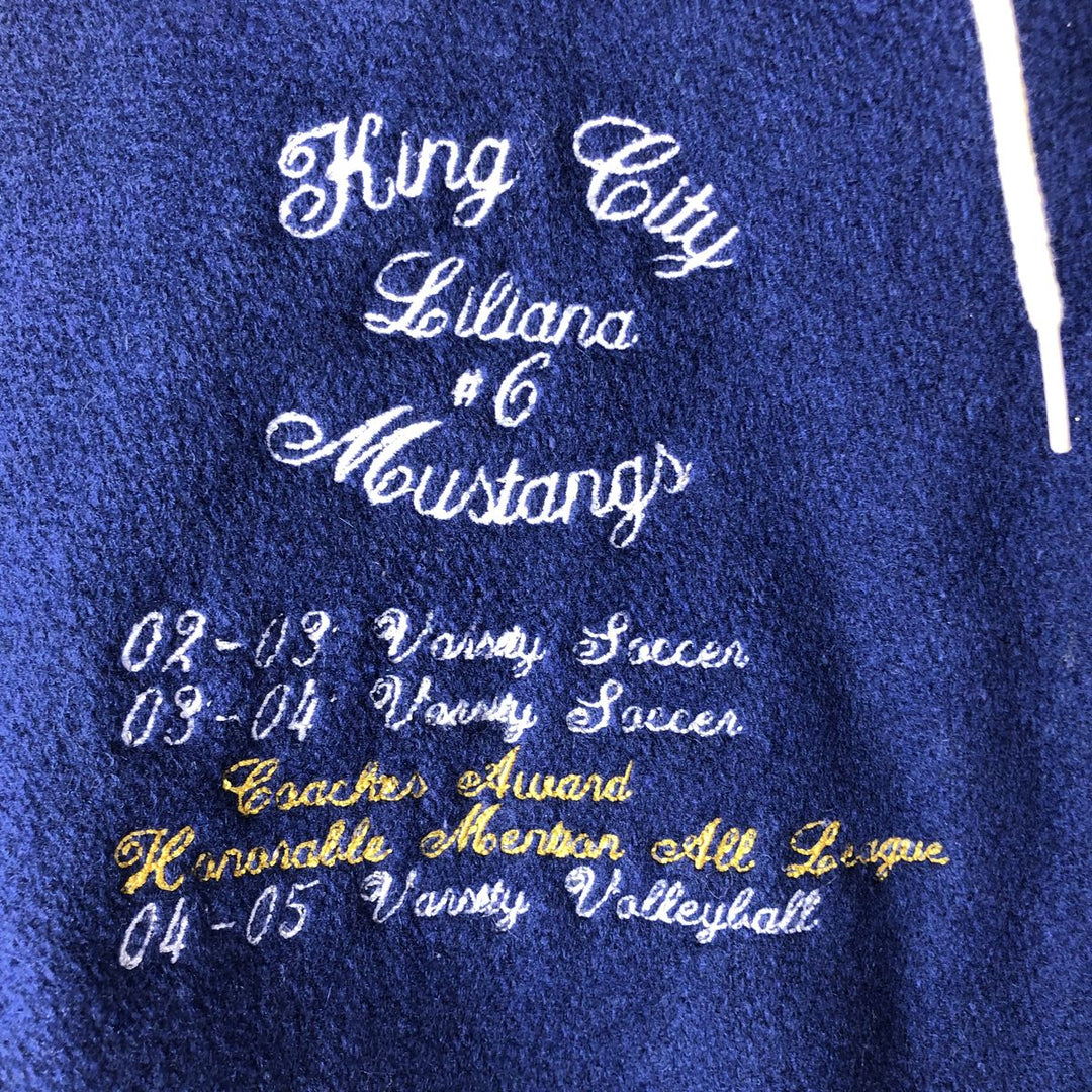 Vintage 1980'S TROPHY JACKETS hooded sailor collar padded wool stadium jacket, size M, women's unclear blue type Vintage Second Hand