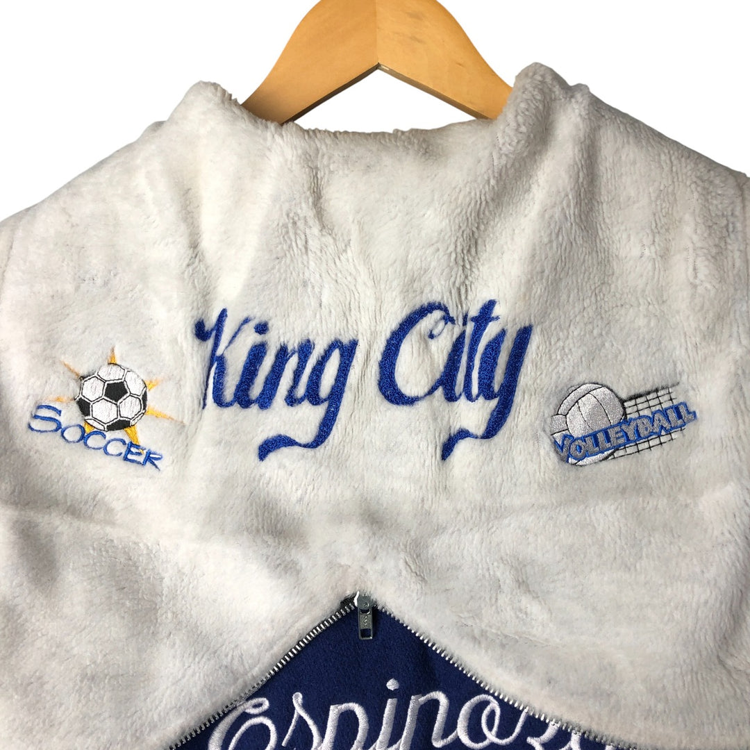 Vintage 1980'S TROPHY JACKETS hooded sailor collar padded wool stadium jacket, size M, women's unclear blue type Vintage Second Hand